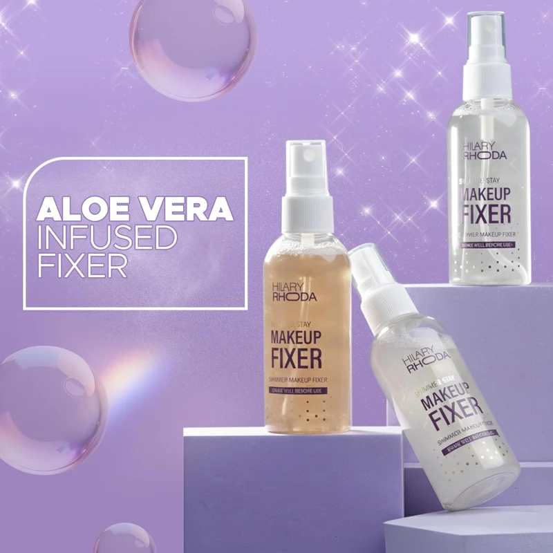 Hilary Rhoda Shimmer Stay Makeup Fixer | Infused with Aloe Vera | Cruelty-Free & Vegan | Keeps Makeup Intact | Hydrates, Soothes & Refreshes Skin - 80ml (Silver - Shade 03) - Thumbnail 4